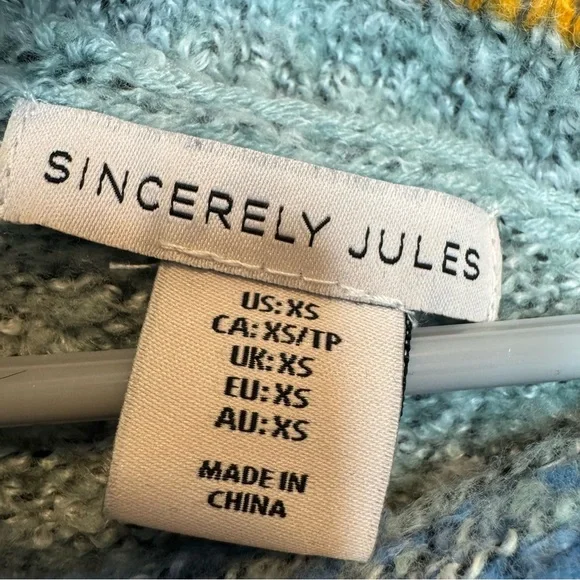 Sincerely Jules Colorful Patchwork Cowl Neck Chunky Bell Sleeve Sweater Size XS - Picture 7 of 11